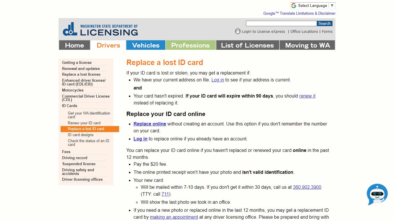 WA State Licensing (DOL) Official Site: Replace a lost ID card